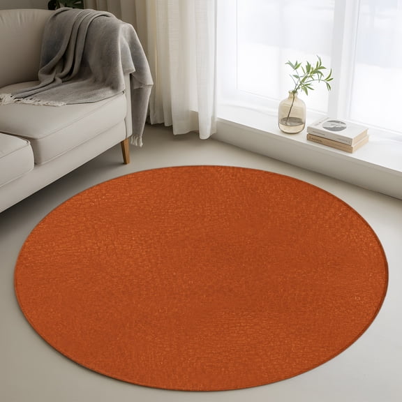 Round Area Rug 3ft Autumn Burnt Orange Area Rugs Washable Low Pile Floor Carpet for Bedroom, Solid Color Terracotta Aesthetic Non Slip Soft Rugs for Living Room Entryway Dining Room
