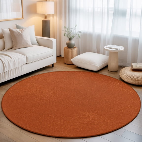 Round Area Rug - 3ft Autumn Burnt Orange Non Slip Washable Circle Carpet Soft Large Floor Rugs for Living Room Bedroom Nursery Office