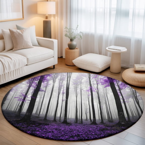 Round Area Rug - 3ft Autumn Thanksgiving Maple Trees Non Slip Washable Circle Carpet Soft Large Floor Rugs for Living Room Bedroom Nursery Office