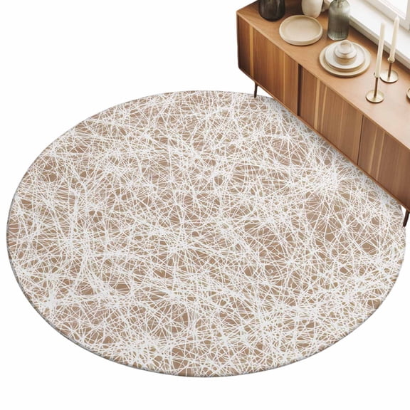 Round Area Rug 3ft Beige Fibers Cobweb Floor Carpets Indoor Floor Area Mat Stain-Proof Mat Circle Rugs for Living Room Dining Room Kitchen Bedroom, Abstract Twist Lines Sofa Throw Carpet