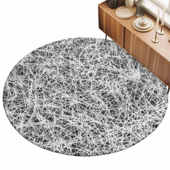 Round Area Rug 3ft Black Fibers Cobweb Floor Carpets Indoor Floor Area Mat Stain-Proof Mat Circle Rugs for Living Room Dining Room Kitchen Bedroom, Abstract Twist Lines Sofa Throw Carpet