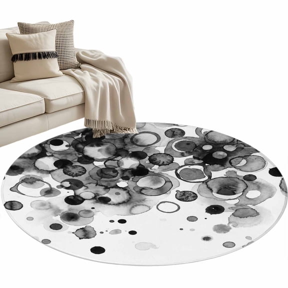 Round Area Rug - 3ft Black Gradient Polka Dot Non Slip Washable Circle Carpet Soft Large Floor Rugs for Living Room Bedroom Nursery Office