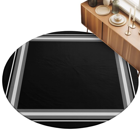 Round Area Rug 3ft Black Grid Floor Carpets Indoor Floor Area Mat Stain-Proof Mat Circle Rugs for Living Room Dining Room Kitchen Bedroom, Solid Color Lines Frame Sofa Throw Carpet