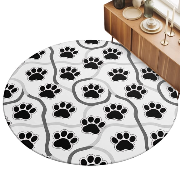 Round Area Rug 3ft Black Paw Print Floor Carpets Indoor Floor Area Mat Stain-Proof Mat Circle Rugs for Living Room Dining Room Kitchen Bedroom, Animal Claw Marks Lines Sofa Throw Carpet