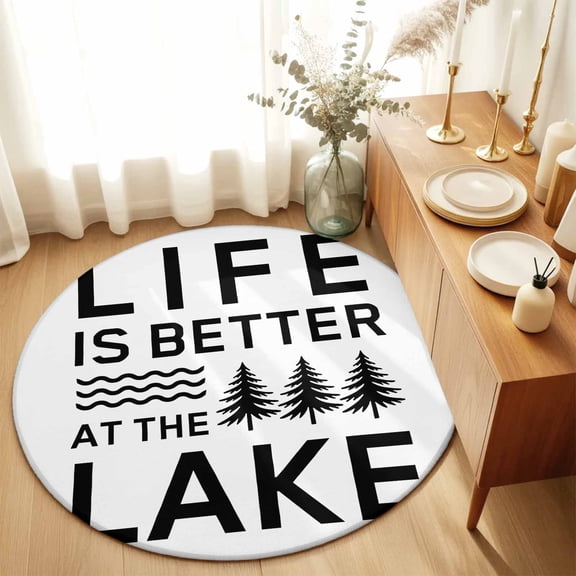 Round Area Rug 3ft,Black White Quote Tree Washable Carpet Non-Slip Runner Accent Rugs Indoor Floor Mat for Bedroom Living Room Decor,LIFE IS THE BETTER AT THE BEACH