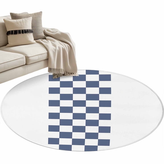 Round Area Rug 3ft Blue Check Plaid Floor Carpets Indoor Floor Area Mat Stain-Proof Mat Circle Rugs for Living Room Dining Room Kitchen Bedroom, Buffalo Farmhouse Style Pattern Sofa Throw Carpet