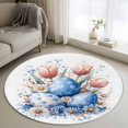 thumbnail image 1 of Round Area Rug 3ft, Blue Easter Egg Watercolor Flower Rose Non-Shedding Washable Area Rug, Spring Floral Leaves Non Slip Low-Profile Circle Rugs for Living Room, Bedroom Dining Room, 1 of 9