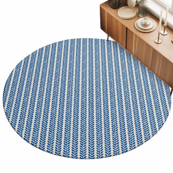 Round Area Rug 3ft Blue Pinstripes Floor Carpets Indoor Floor Area Mat Stain-Proof Mat Circle Rugs for Living Room Dining Room Kitchen Bedroom, Woven Denim Striped Sofa Throw Carpet