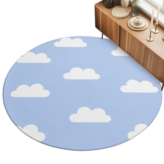 Round Area Rug 3ft Blue Sky Clouds Floor Carpets Indoor Floor Area Mat Stain-Proof Mat Circle Rugs for Living Room Dining Room Kitchen Bedroom, Calm Atmosphere Sofa Throw Carpet