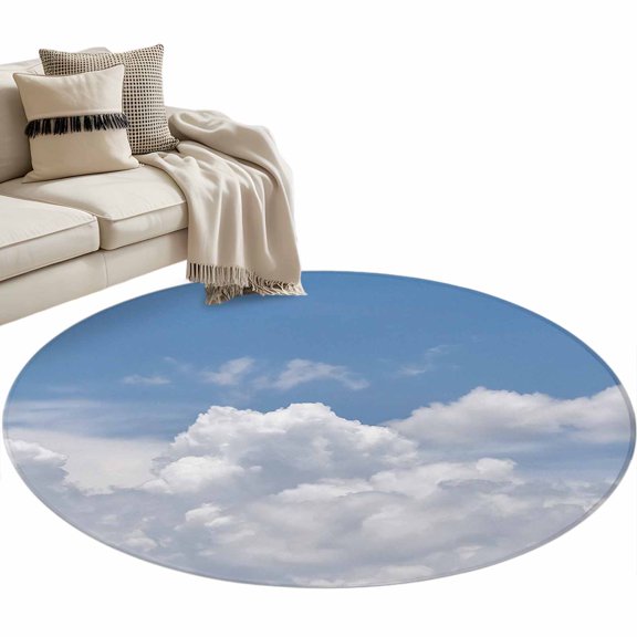 Round Area Rug - 3ft Blue Sky White Clouds Non Slip Washable Circle Carpet Soft Large Floor Rugs for Living Room Bedroom Nursery Office