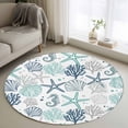 thumbnail image 1 of Round Area Rug 3ft, Blue Teal Coastal Non-slip Area Rugs for Living Room/Bedroom/Bathroom/Kitchen, Summer Beach Starfish Coral Nautical Washable Throw Floor Mat Indoor Outdoor Entrance Doormat, 1 of 9