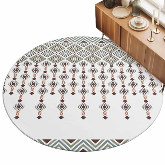 Round Area Rug 3ft Boho Diamond Floor Carpets Indoor Floor Area Mat Stain-Proof Mat Circle Rugs for Living Room Dining Room Kitchen Bedroom, Bohemian Geometric Stripes Beads Sofa Throw Carpet
