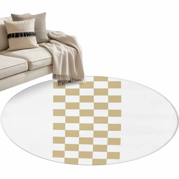 Round Area Rug 3ft Brown Check Plaid Floor Carpets Indoor Floor Area Mat Stain-Proof Mat Circle Rugs for Living Room Dining Room Kitchen Bedroom, Buffalo Farmhouse Style Pattern Sofa Throw Carpet