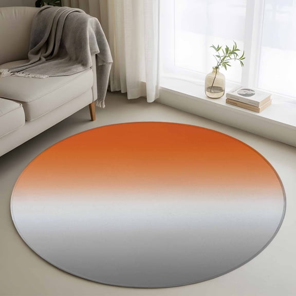 Round Area Rug 3ft, Burnt Orange Gray Ombre Non-slip Area Rugs for Living Room/Bedroom/Bathroom/Kitchen, Modern Gradient Abstract Art Washable Throw Floor Mat Indoor Outdoor Entrance Doormat