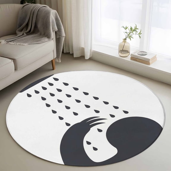 Round Area Rug 3ft,Cartoon Lazy Washable Carpet Non-Slip Runner Accent Rugs Indoor Floor Mat for Bedroom Living Room Decor,Funny Grey White Animal Shadow