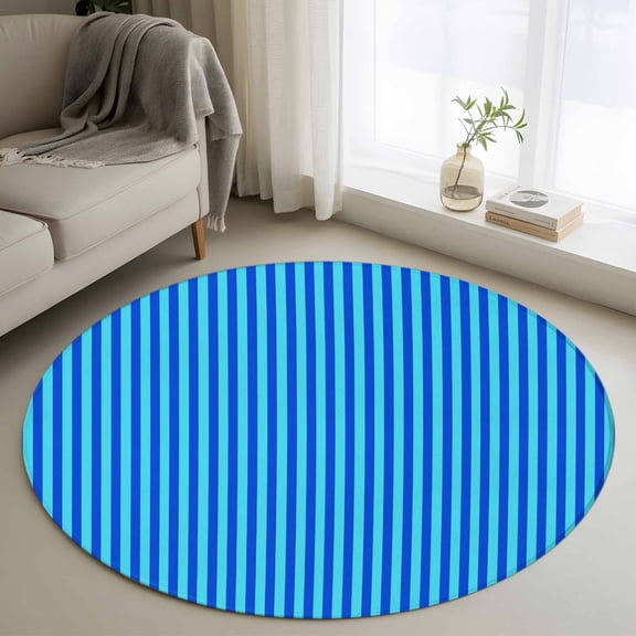Round Area Rug 3ft,Classic Blue Striped Washable Carpet Non-Slip Runner Accent Rugs Indoor Floor Mat for Bedroom Living Room Decor,Modern Simple Line