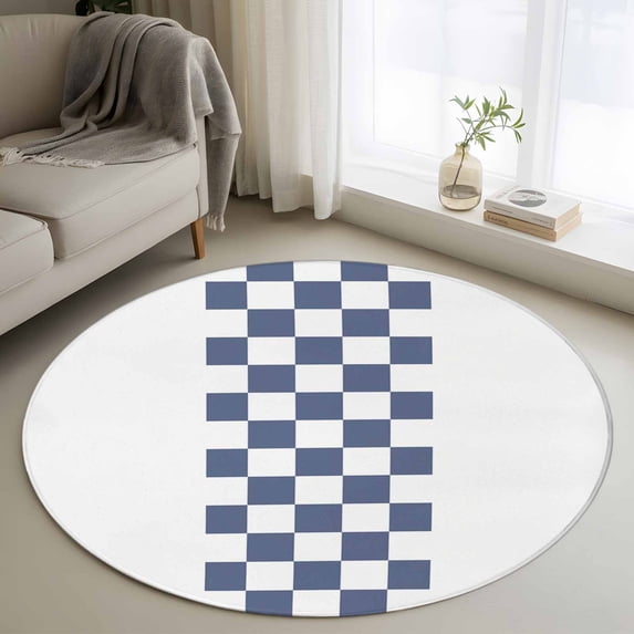 Round Area Rug 3ft,Classic Blue White Buffalo Tartan Plaid Washable Carpet Non-Slip Runner Accent Rugs Indoor Floor Mat for Bedroom Living Room Decor,Rural Farm