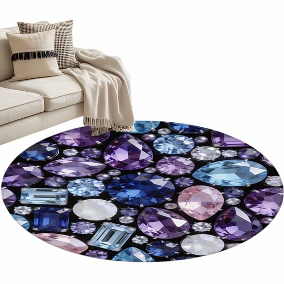 Round Area Rug - 3ft Dreamy Gemstone Ombre Purple Non Slip Washable Circle Carpet Soft Large Floor Rugs for Living Room Bedroom Nursery Office
