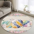 thumbnail image 1 of Round Area Rug 3ft, Easter Egg Rabbit Retro Linen Non-Shedding Washable Area Rug, Butterfly Leaf Pink Checkered Non Slip Low-Profile Circle Rugs for Living Room, Bedroom Dining Room, 1 of 9