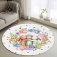 thumbnail image 1 of Round Area Rug 3ft, Easter Rabbit Egg Blue Polka Dot Non-Shedding Washable Area Rug, Pastoral Flower Butterfly Bee Non Slip Low-Profile Circle Rugs for Living Room, Bedroom Dining Room, 1 of 9