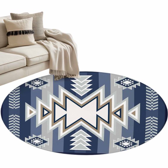 Round Area Rug - 3ft Ethnic Boho Morocco Theme Non Slip Washable Circle Carpet Soft Large Floor Rugs for Living Room Bedroom Nursery Office