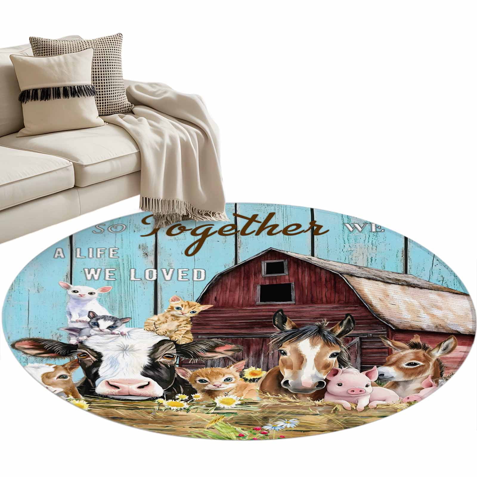 Round Animal Rug Round Area Rug 3ft Farm Animal Floor Carpets Indoor Floor Area Mat ...