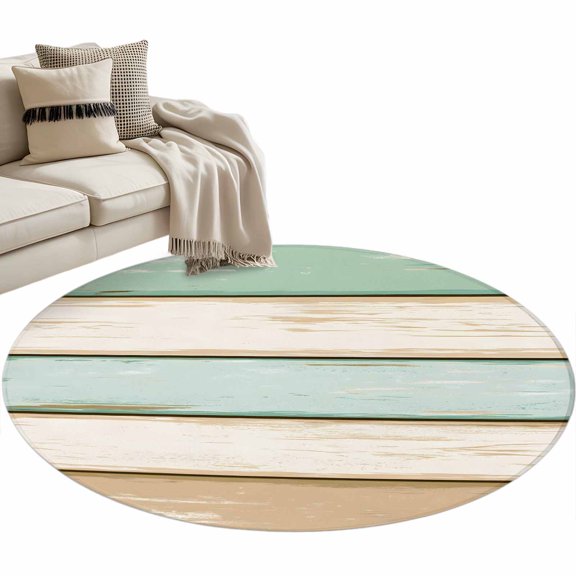Round Area Rug 3ft, Farm Gradient Wood Board Non-Slip Non-Shedding Floor Mat, Country Wooden Washable Sturdy Carpet for Living Room Bedroom Home Decor