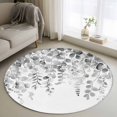 thumbnail image 1 of Round Area Rug 3ft,Farmhouse Gray Eucalyptus Leaves on White Washable Carpet Non-Slip Runner Accent Rugs Indoor Floor Mat for Bedroom Living Room Decor,Summer Plant, 1 of 9