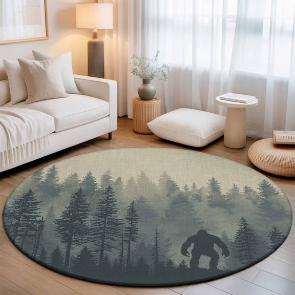 Round Area Rug - 3ft Forest Gorilla Wild Animal Trees Silhouette Non Slip Washable Circle Carpet Soft Large Floor Rugs for Living Room Bedroom Nursery Office