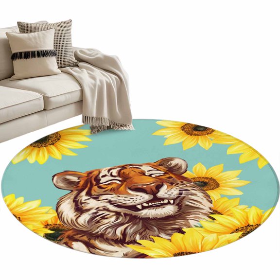 Round Area Rug - 3ft Funny Animal Tigers Non Slip Washable Circle Carpet Soft Large Floor Rugs for Living Room Bedroom Nursery Office