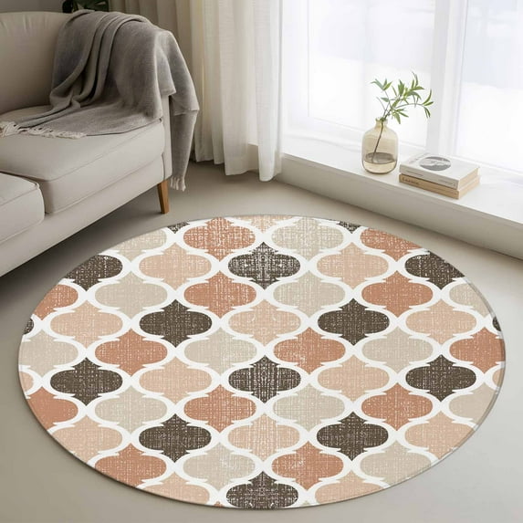 Round Area Rug 3ft,Geometric Morocco Lattice Plaid Washable Carpet Non-Slip Runner Accent Rugs Indoor Floor Mat for Bedroom Living Room Decor,Retro Plaid