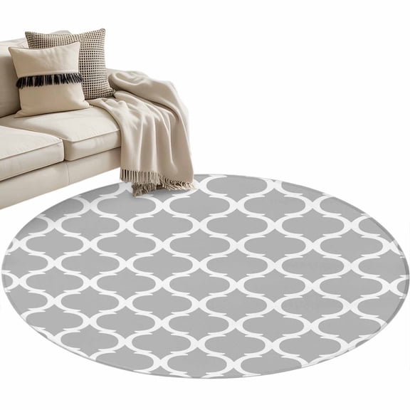 Round Area Rug 3ft Geometric Morocco Pattern Floor Carpets Indoor Floor Area Mat Stain-Proof Mat Circle Rugs for Living Room Dining Room Kitchen Bedroom, Gray Abstract Sofa Throw Carpet