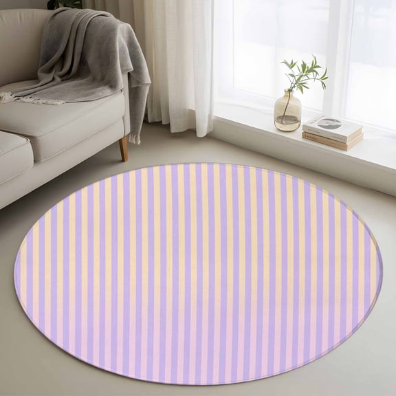 Round Area Rug 3ft,Gradient Purple Yellow Striped Washable Carpet Non-Slip Runner Accent Rugs Indoor Floor Mat for Bedroom Living Room Decor,Modern Minimalist Lines