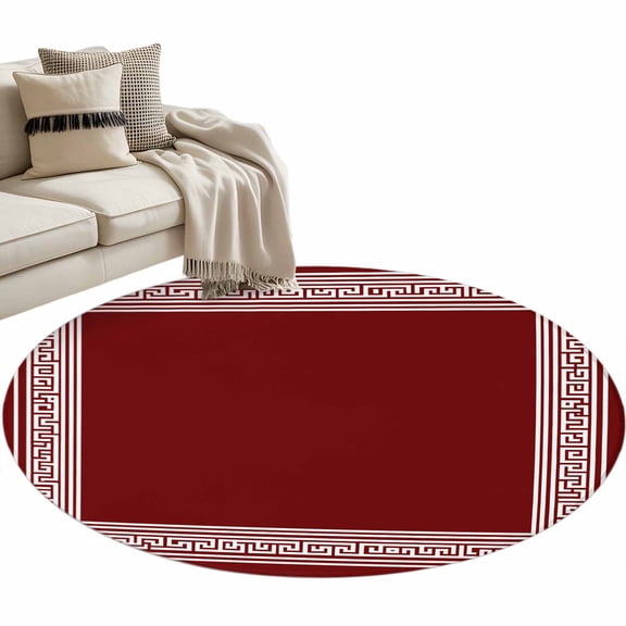 Round Area Rug-3ft Greek Abstract Inspired Key Pattern Non Slip Washable Circle Carpet Soft Large Floor Rugs for Living Room Bedroom Nursery Office