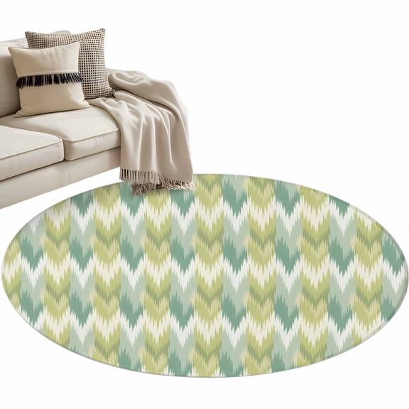 Round Area Rug 3ft Green Boho Floor Carpets Indoor Floor Area Mat Stain-Proof Mat Circle Rugs for Living Room Dining Room Kitchen Bedroom, Bohemian Southwest Tribe Sofa Throw Carpet