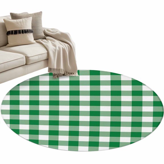 Round Area Rug 3ft Green Buffalo Check Plaid Floor Carpets Indoor Floor Area Mat Stain-Proof Mat Circle Rugs for Living Room Dining Room Kitchen Bedroom, Farmhouse Style Sofa Throw Carpet