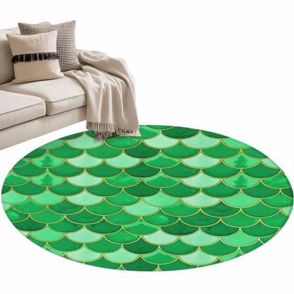 Round Area Rug 3ft Green Fish Scales Floor Carpets Indoor Floor Area Mat Stain-Proof Mat Circle Rugs for Living Room Dining Room Kitchen Bedroom, Ombre Fish Tail Sofa Throw Carpet