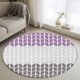 thumbnail image 1 of Round Area Rug 3ft, Grey Purple Color Block Geometric Abstract Non-Shedding Washable Area Rug, White Striped Buffalo Check Non Slip Low-Profile Circle Rugs for Living Room, Bedroom Dining Room, 1 of 9