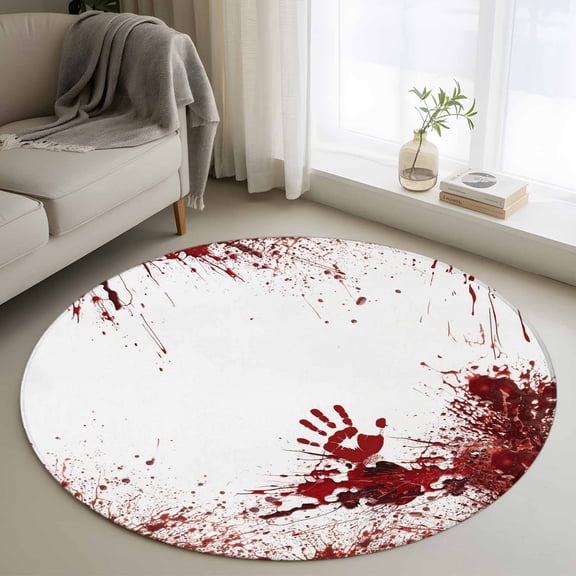 Round Area Rug 3ft, Halloween Bloody Handprint Non-Slip Non-Shedding Floor Mat, Horror Blood Bloody Palm Washable Sturdy Carpet for Living Room Bedroom Home Decor