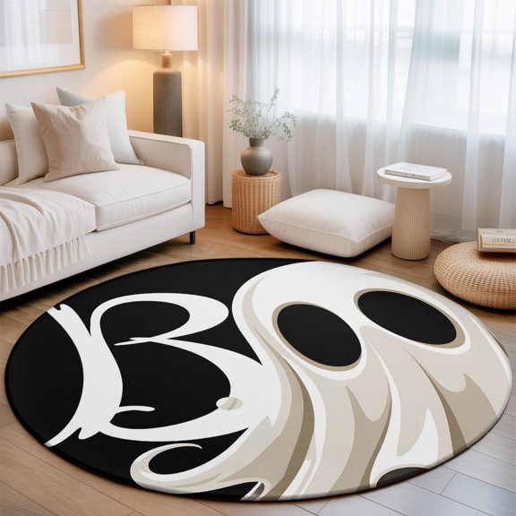 Round Area Rug - 3ft Halloween Scary Ghost Non Slip Washable Circle Carpet Soft Large Floor Rugs for Living Room Bedroom Nursery Office