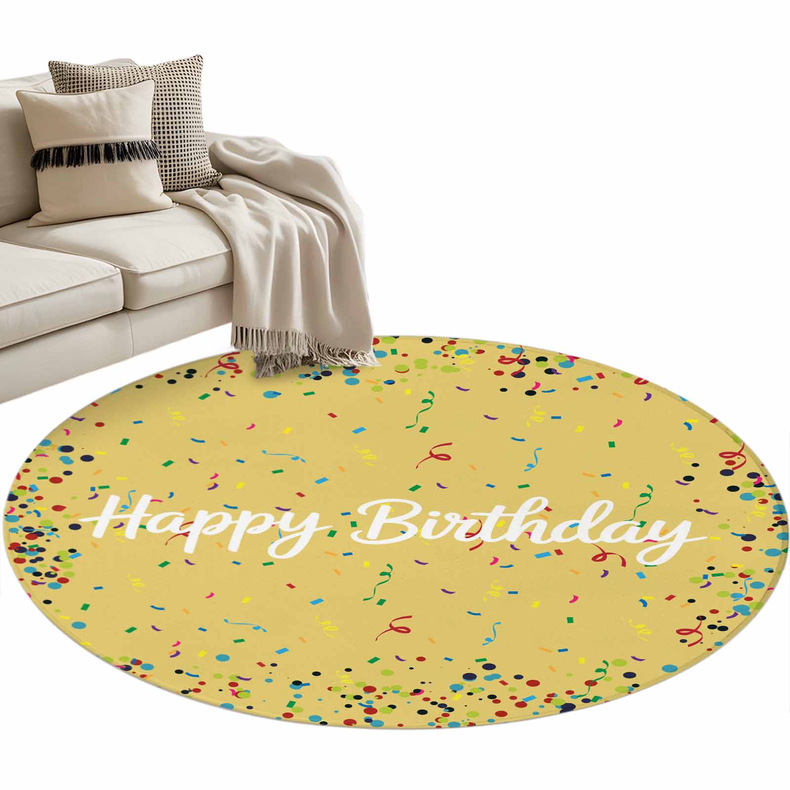 Celebration Rug Round Area Rug 3ft Happy Birthday Floor Carpets Indoor Floor Area Mat ...