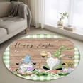 thumbnail image 1 of Round Area Rug 3ft, Happy Easter Gnomes Flowers Eggs Non-Shedding Washable Area Rug, Green Checker and Wood Non Slip Low-Profile Circle Rugs for Living Room, Bedroom Dining Room, 1 of 9