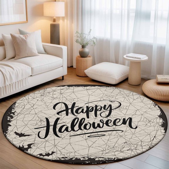 Round Area Rug - 3ft Horror Spiders Net Bats Non Slip Washable Circle Carpet Soft Large Floor Rugs for Living Room Bedroom Nursery Office