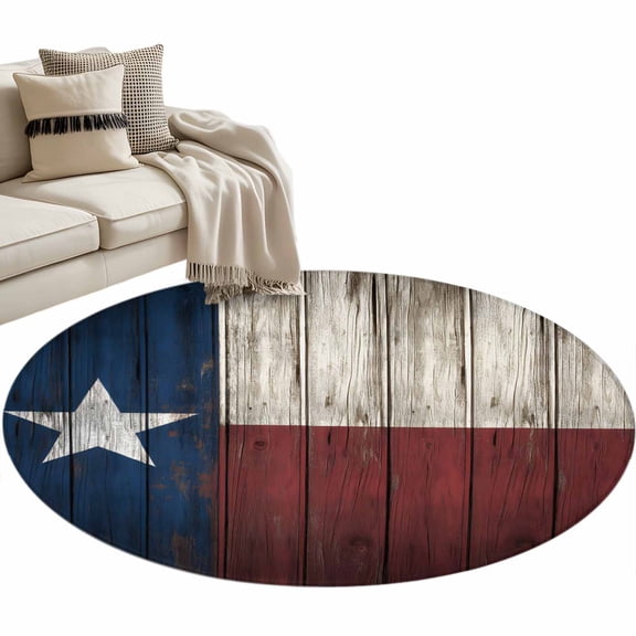 Round Area Rug-3ft Independence Day USA State Flag Star Non Slip Washable Circle Carpet Soft Large Floor Rugs for Living Room Bedroom Nursery Office