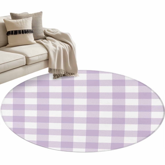 Round Area Rug-3ft Lavender Purple Grid Non Slip Washable Circle Carpet Soft Large Floor Rugs for Living Room Bedroom Nursery Office