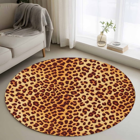 Round Area Rug 3ft, Leopard Texture Print Non-slip Area Rugs for Living Room/Bedroom/Bathroom/Kitchen, Orange Yellow Retro Farmhouse Washable Throw Floor Mat Indoor Outdoor Entrance Doormat