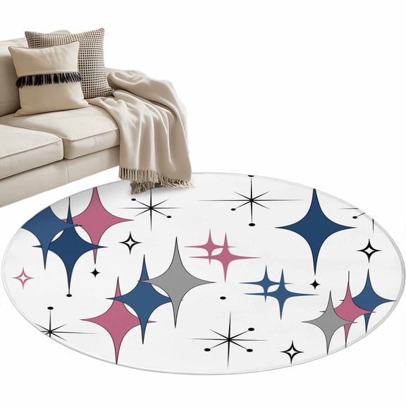 Round Area Rug - 3ft Medieval Geometric European Rhombus Non Slip Washable Circle Carpet Soft Large Floor Rugs for Living Room Bedroom Nursery Office