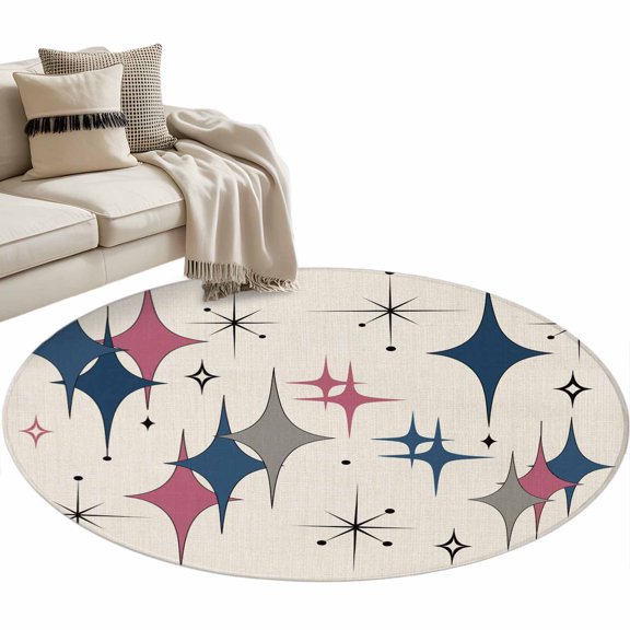 Round Area Rug - 3ft Medieval Geometric Rhombus Non Slip Washable Circle Carpet Soft Large Floor Rugs for Living Room Bedroom Nursery Office