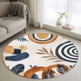 thumbnail image 1 of Round Area Rug 3ft Mid Century Abstract Geometric Area Rugs Washable Low Pile Floor Carpet for Bedroom, Boho Leaves Nordic Arch Sun Non Slip Soft Rugs for Living Room Entryway Dining Room, 1 of 9