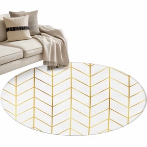 Round Area Rug - 3ft Minimalist Yellow Herringbone Arrow Non Slip Washable Circle Carpet Soft Large Floor Rugs for Living Room Bedroom Nursery Office